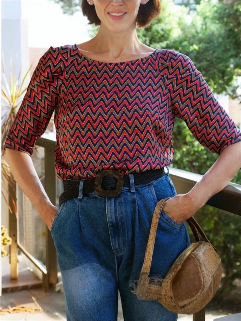 ZARA Printed Blouse with Shoulder Detail in Orange Combo Size Small